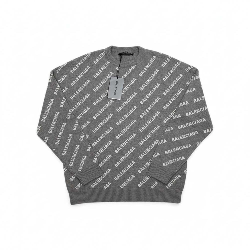 Balenciaga Oversized Cashmere Crewneck Sweater All Over Logo [Size Small]